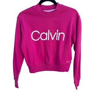 Calvin Klein Performance Womens Magenta Pink Cropped Logo Sweatshirt Size S
